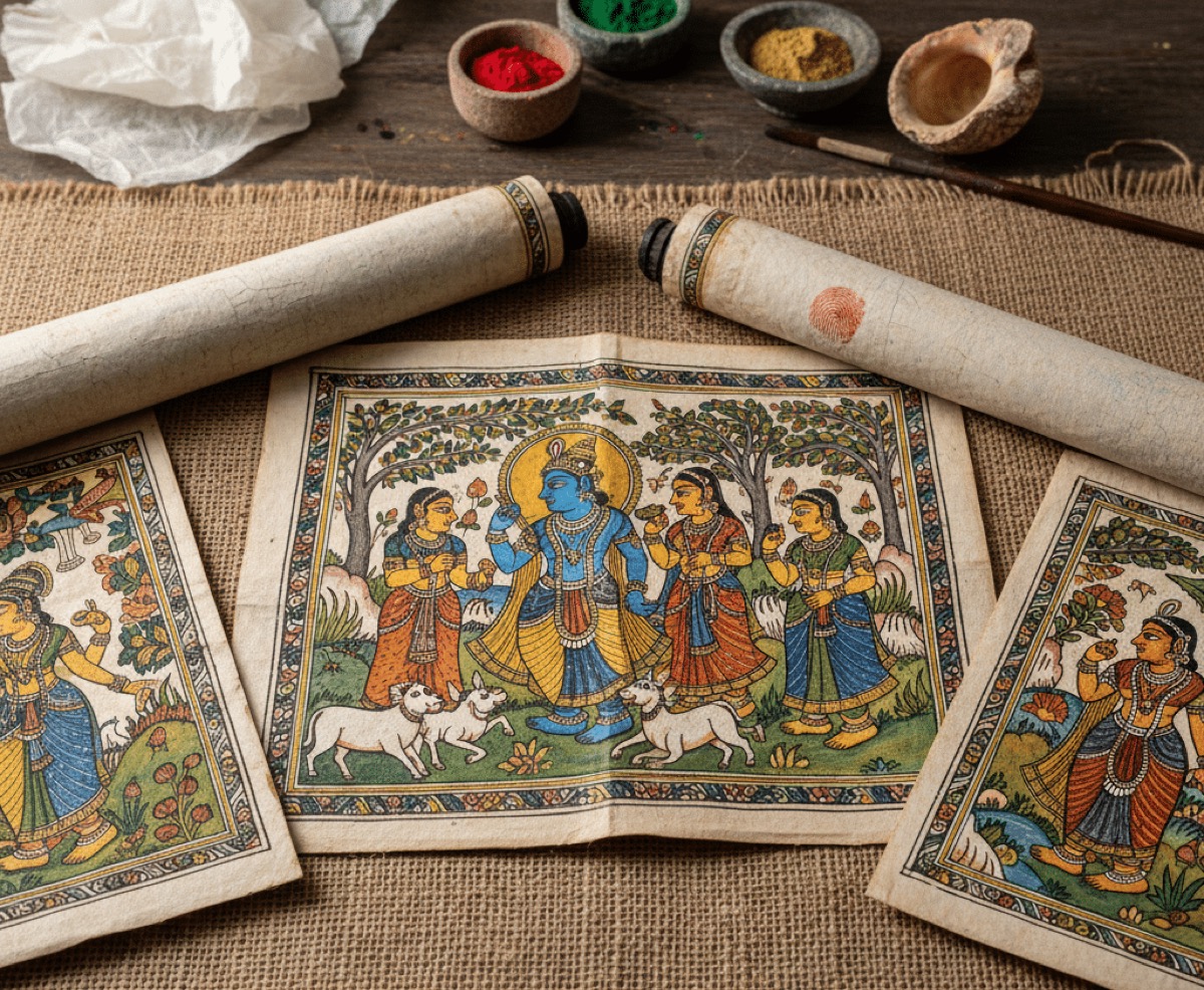 What Physical Signs Indicate a Genuine Hand-Painted Pattachitra?