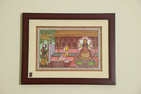 The Lakshmi Offering Pattachitra Painting on Tassar Silk