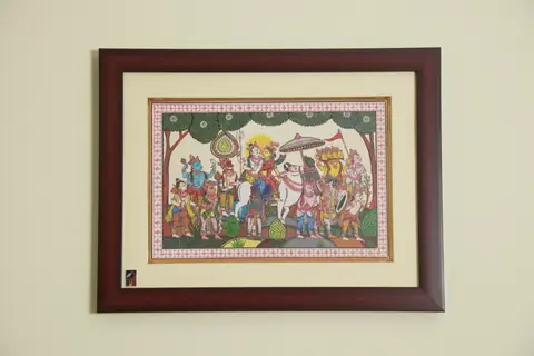 The Shiva-Parvati Procession Pattachitra Painting on Tassar Silk