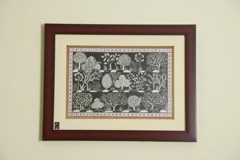 The Monochrome Grove Pattachitra on Tassar Silk