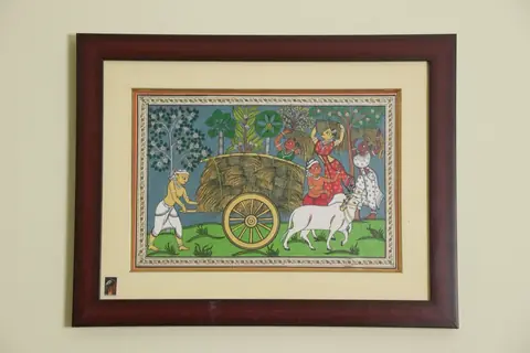The Evening Harvest Scene Pattachitra on Tassar Silk
