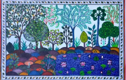 The Lotus Pond Forest Pattachitra Landscape Painting