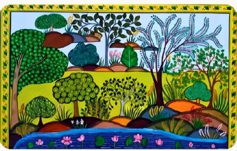 The Sunlit Grove Pattachitra Landscape Painting