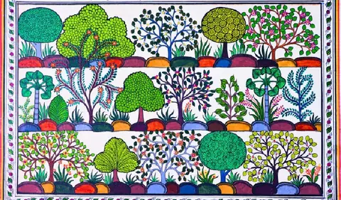 The Orchard Rows Pattachitra Landscape Painting