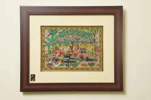 The Village Panchayat Tribal Painting on Talapatra