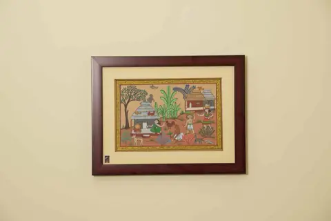 The Village Courtyard Tribal Painting on Tassar Silk