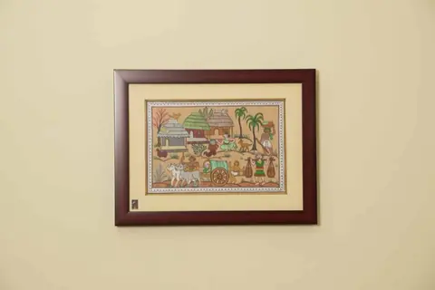 The Rural Caravan Tribal Painting on Tassar Silk