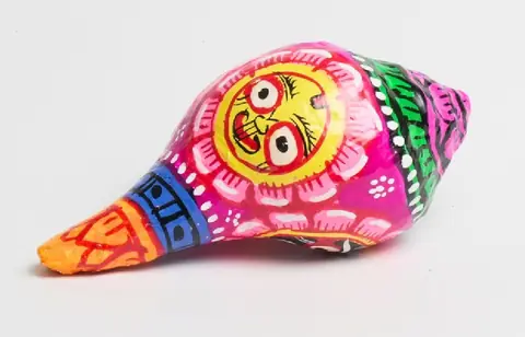 The Subhadra Painted Shankha, Pink and Orange