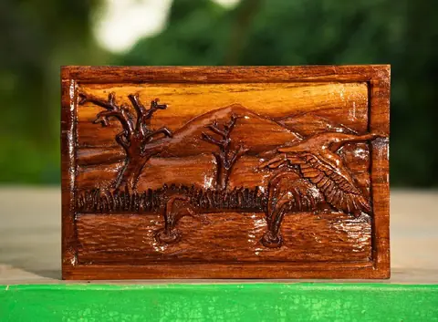 The Heron by the Lake Wooden Relief Panel