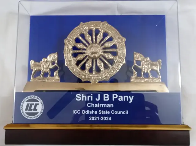 Felicitation of Shri J B Pany: memento by Abriella Paintings for ICC Odisha State Council