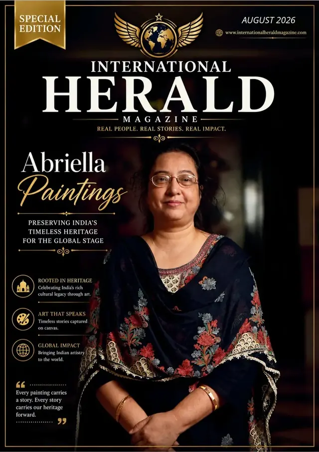 International Herald magazine cover featuring Abriella Paintings
